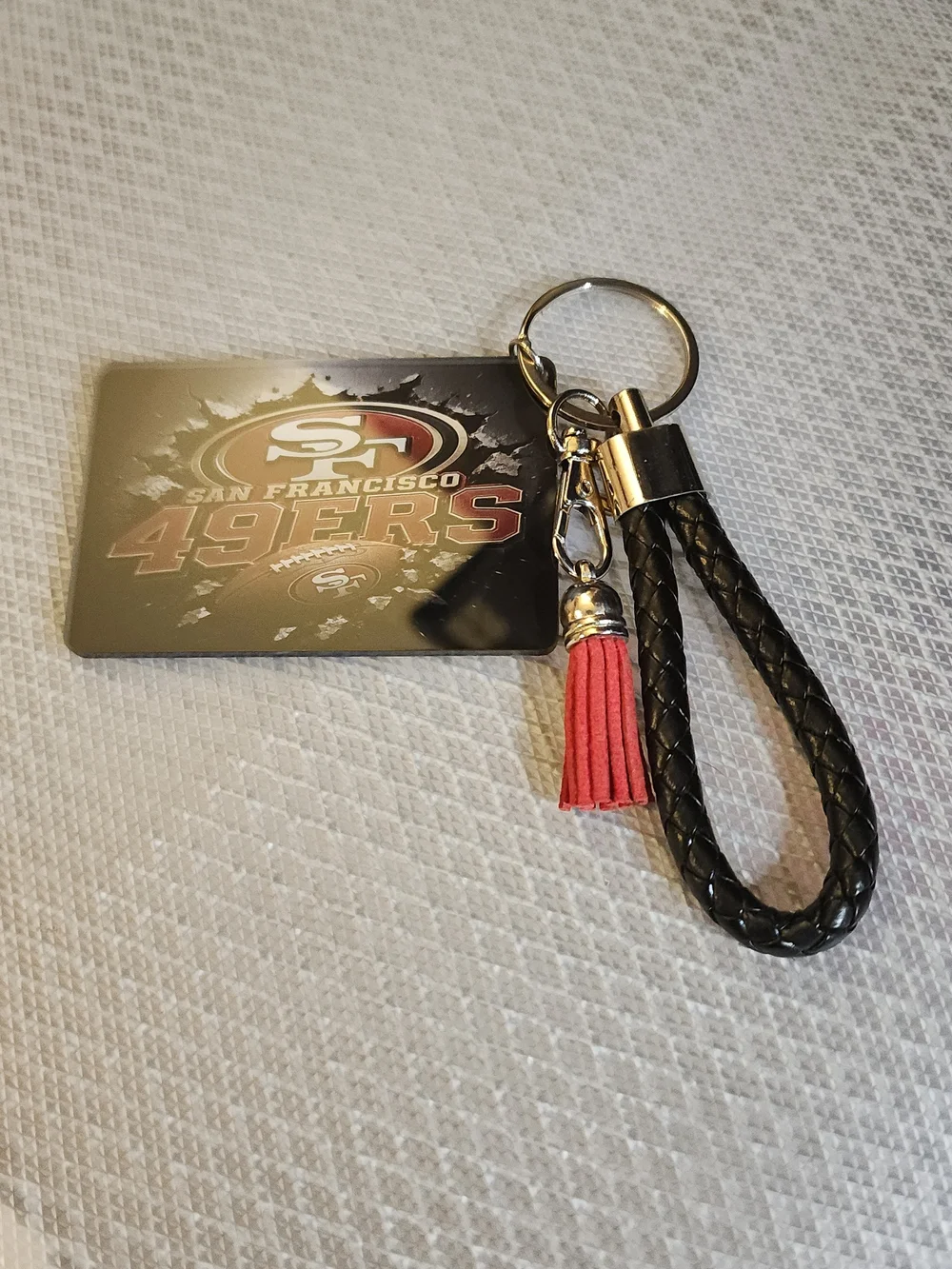 49ers Black Braided Keychain(Acrylic) w/ Red Tassel